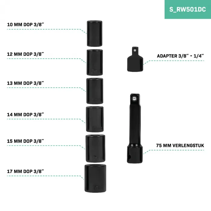 ACCU RATELSLEUTEL  20V  50NM – INCL. 8DELIGE DOPPENSET | INCL. 2.0AH ACCU EN SNELLADER