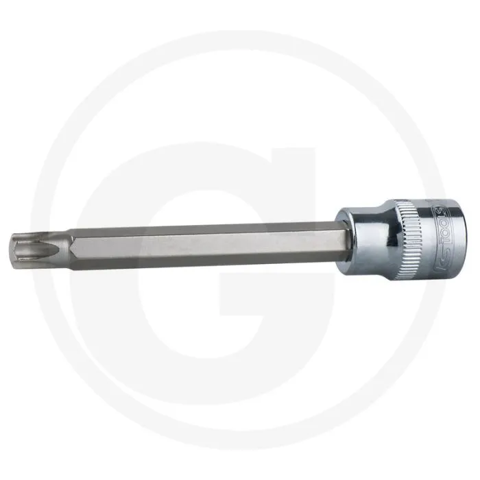 KS TOOLS 1/2" CHROMEPLUS® BITDOPSLEUTEL VOOR TXSCHROEVEN, LANG, KRACHT, T27  LANGE UITVOERING, HOOGGLANS VERCHROOMD