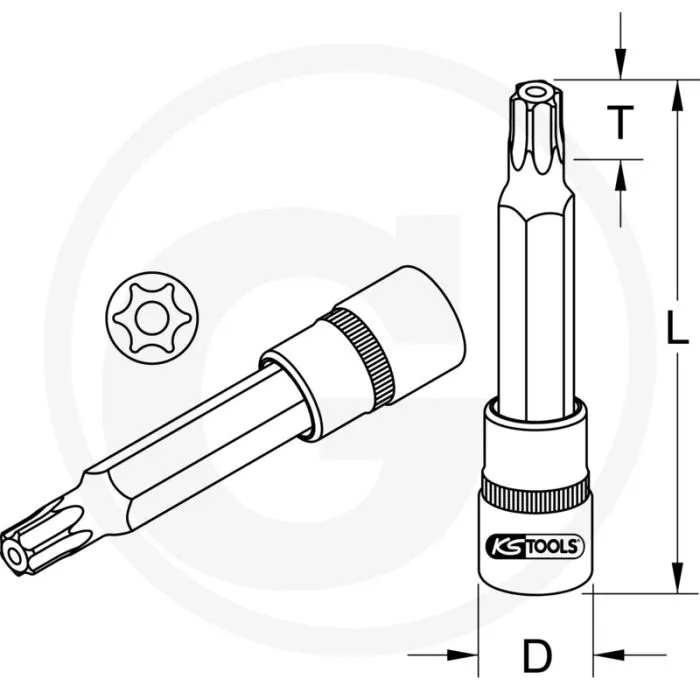 KS TOOLS 1/2" CHROMEPLUS® BITDOPSLEUTEL VOOR TXSCHROEVEN MET BORING, LANG, TB55  TXTORX® MET BORING, 110MM